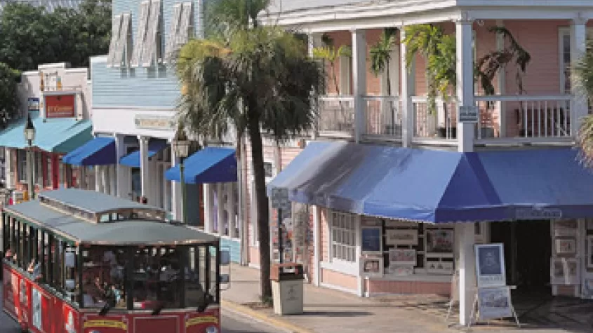 Key West trolley along Duval Street