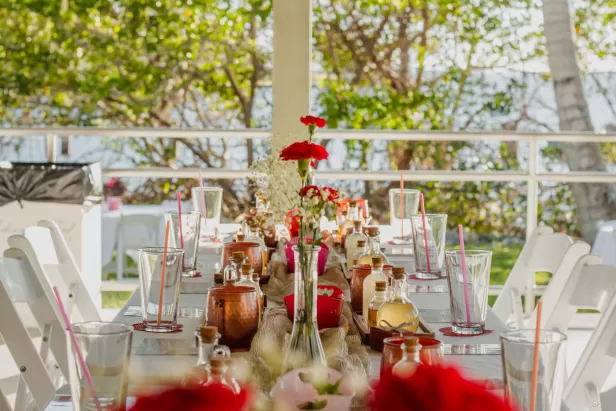 Enjoy making cocktails with a friend surrounded by a beautiful view.
